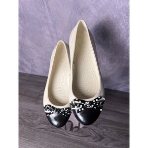 Crocs Cap Toe Ballet Flats Stucco White Black Polka Dot Bow Shoes Size W6